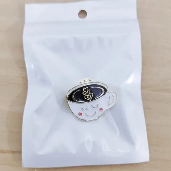 Smiling Cappuccino Cup Coffee Enamel and Metal Pin - Picture 4 of 4